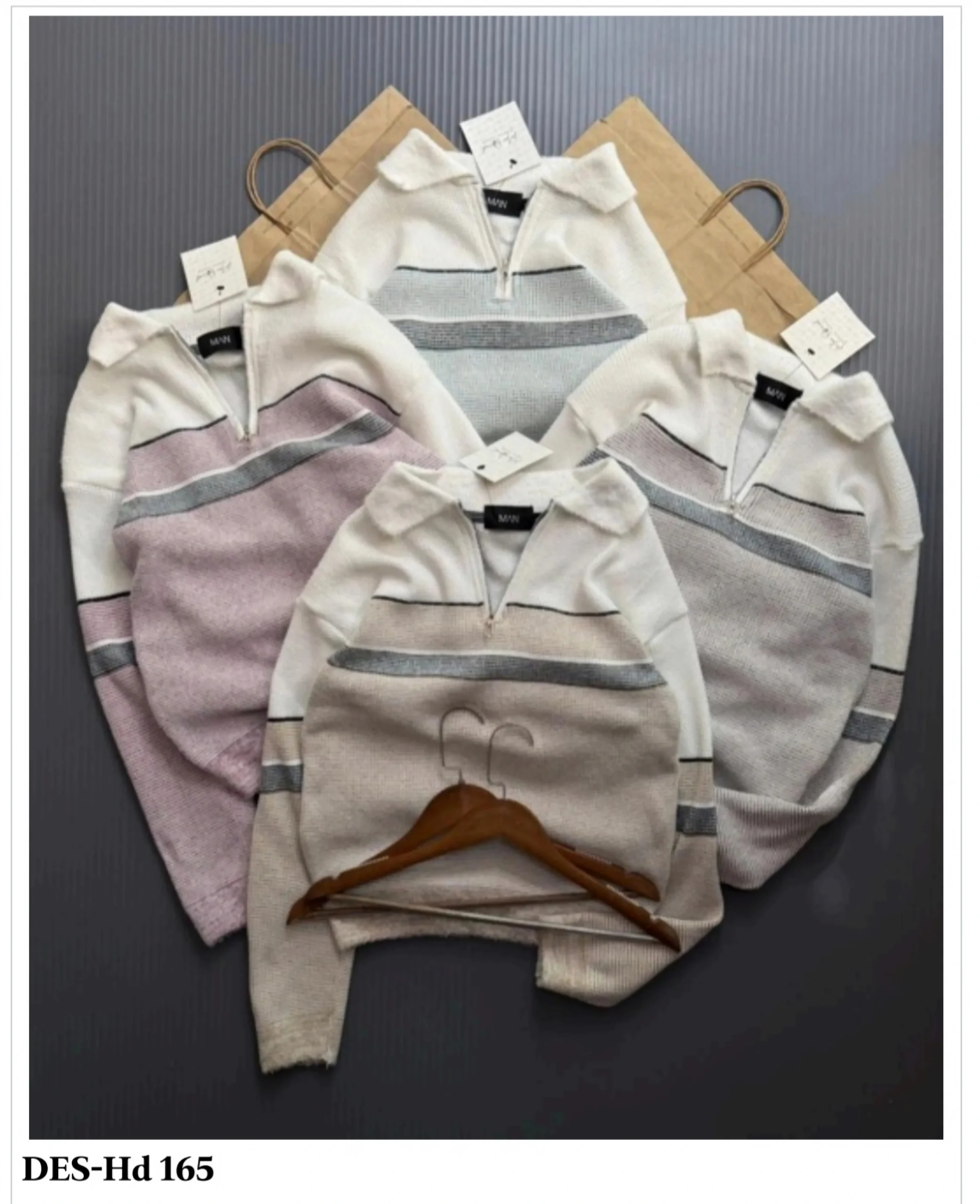 Men's Minimal Stripe Zipper Knitwear DES-Hd 165 (12 Pcs Set)
