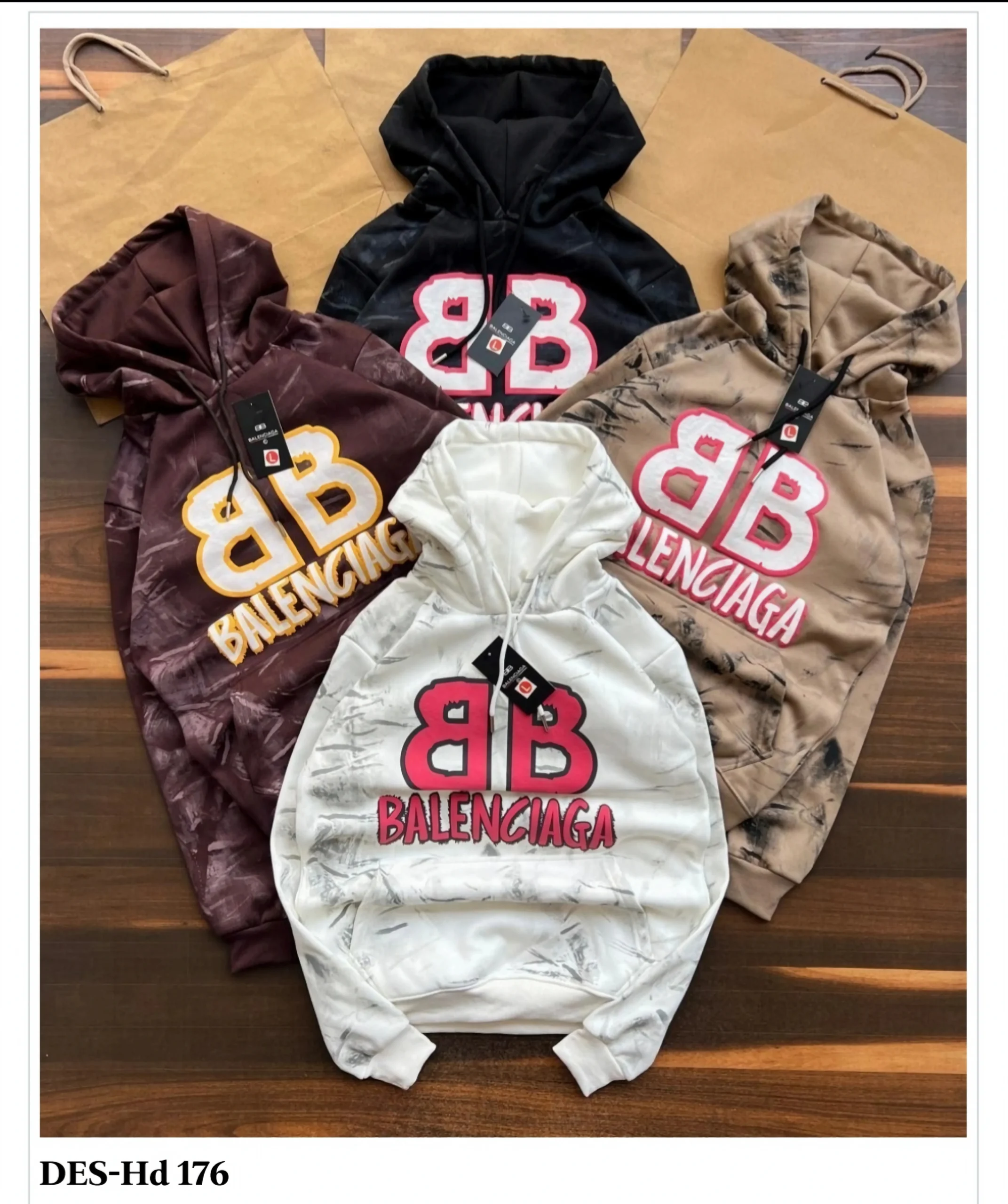 Men's Acid Wash Balenciaga Hoodie DES-Hd 176 (16 Pcs Set)