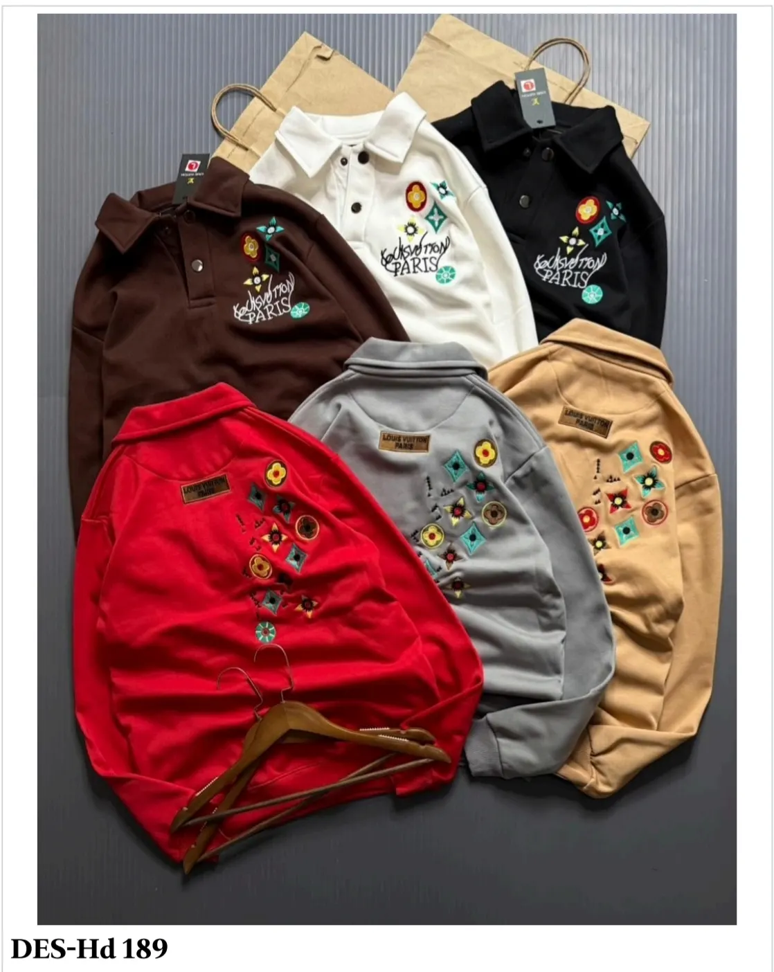 Men's Luxury Paris Button Polo Sweatshirt DES-Hd 189 (24 Pcs Set)