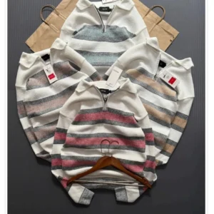 Men’s Striped Zip Polo Knit Sweater DES-Hd 193 (12 Pcs Set)