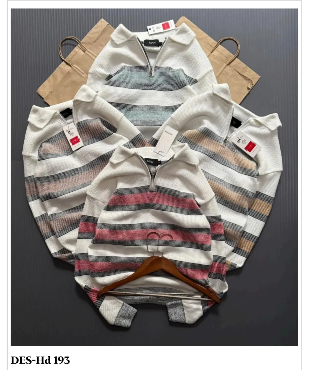 Men's Striped Zip Polo Knit Sweater DES-Hd 193 (12 Pcs Set)