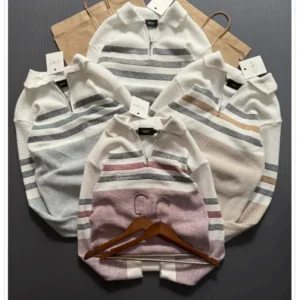 Men’s Multi-Stripe Half Zip Sweater DES-Hd 194 (12 Pcs Set)