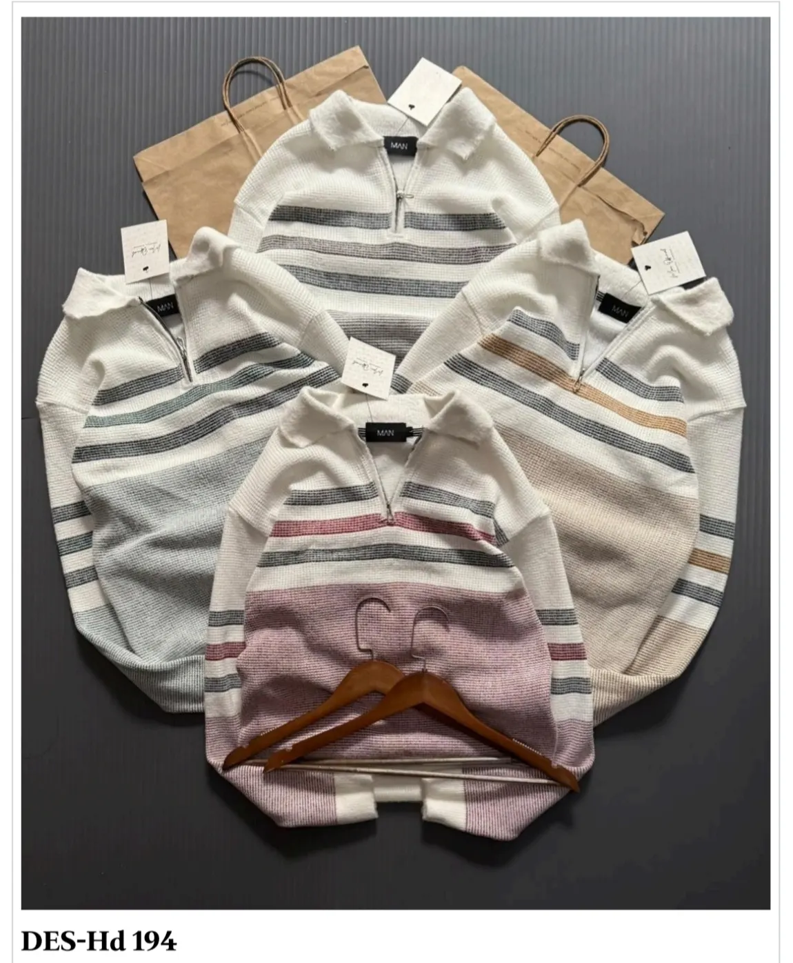 Men's Multi-Stripe Half Zip Sweater DES-Hd 194 (12 Pcs Set)