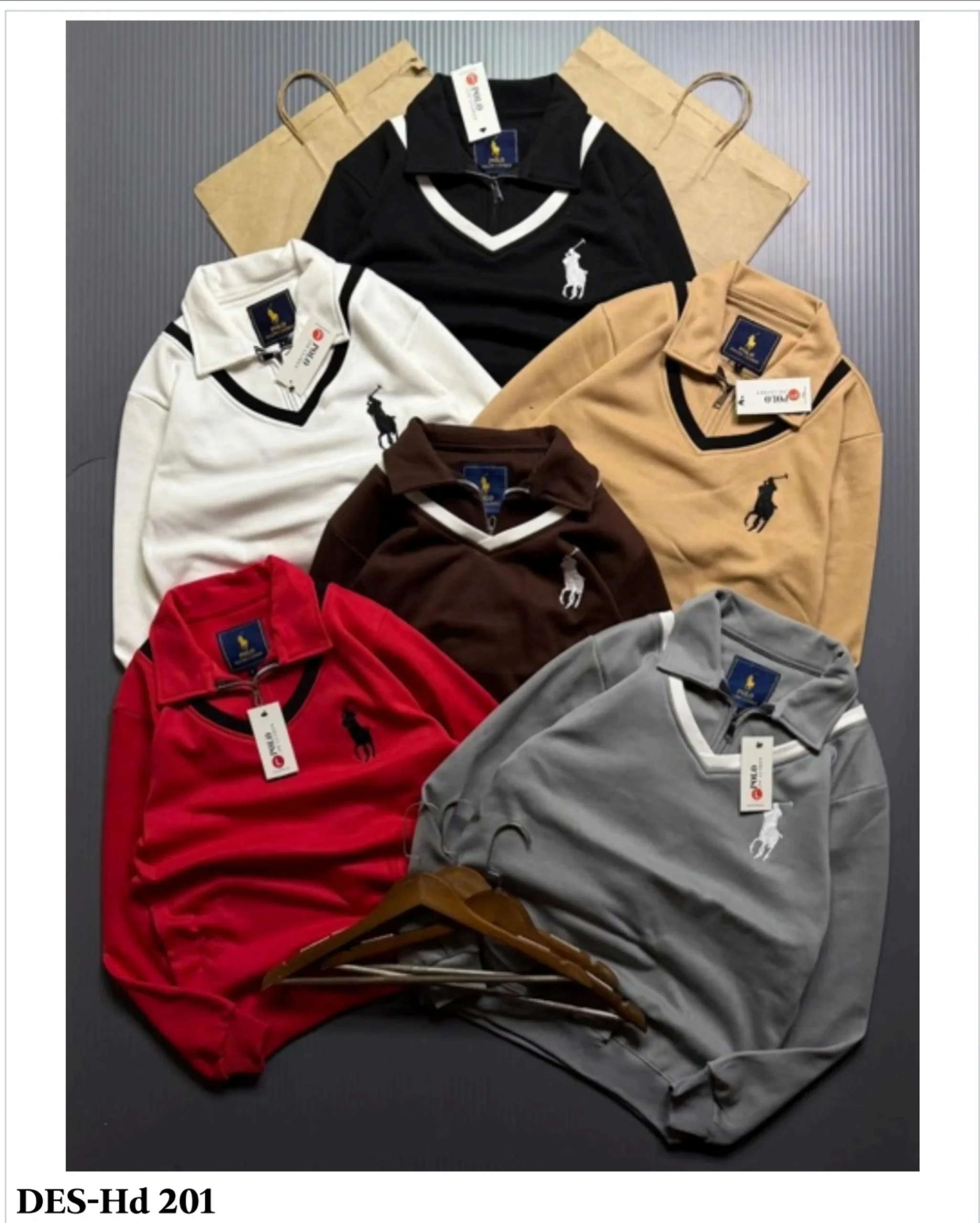 Men's V-Neck Polo Horse Sweatshirt DES-Hd 201 (24 Pcs Set)