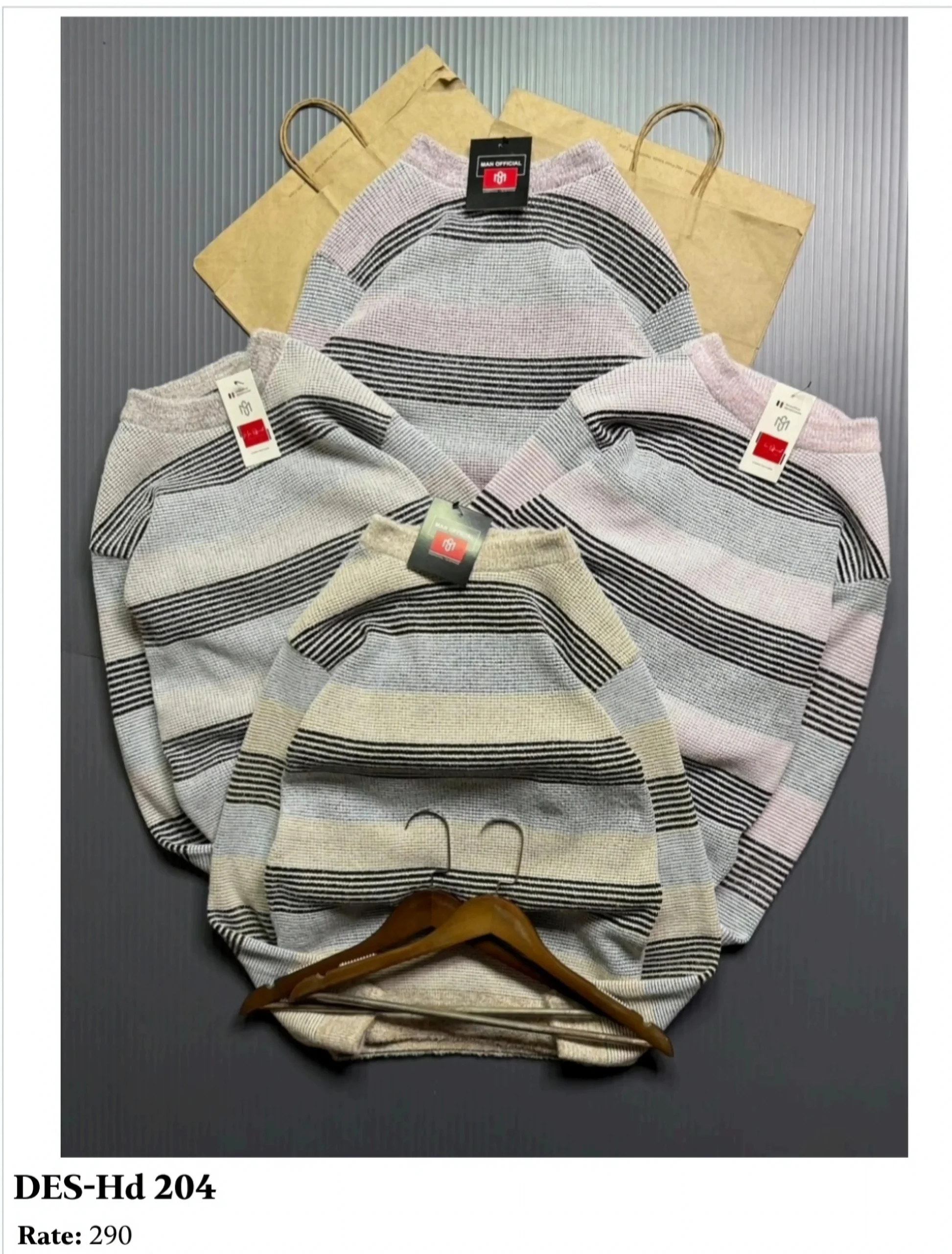 Men's Textured Stripe Crewneck Sweater DES-Hd 204 (12 Pcs Set)