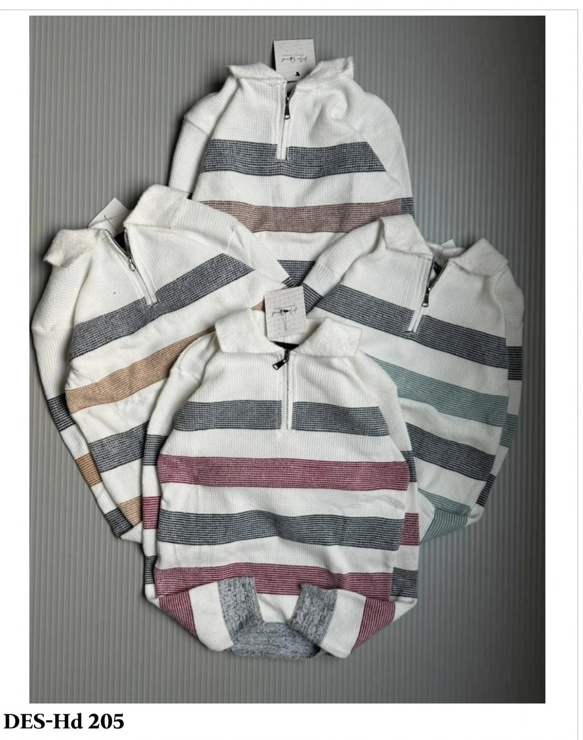 Men's Striped Half-Zip Waffle Sweater DES-Hd 205 (12 Pcs Set)