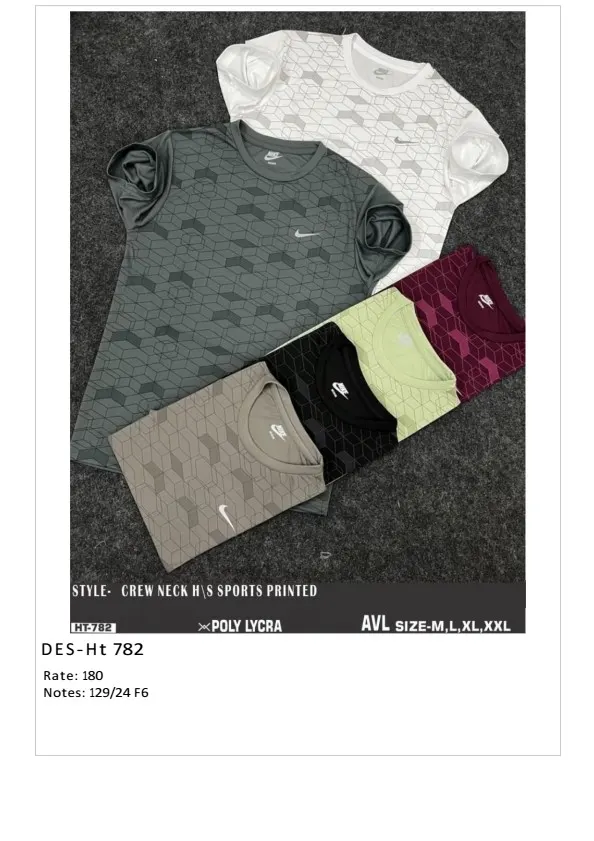 Men's Poly Lycra Sports Printed T-Shirt DES-HT-782 (24 Pcs Set)