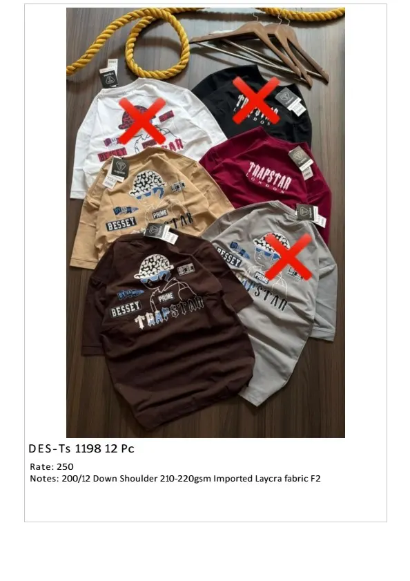 Men's Trapstar Down Shoulder T-Shirt DES-TS-1198 (12 Pcs Set)