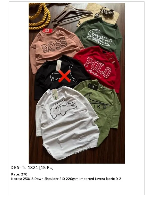 Men's Down Shoulder Multi-Brand T-Shirt DES-TS-1321 (15 Pcs Set)