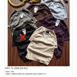 Men’s Zara Imported Lycra T-Shirt DES-TS-1332 (15 Pcs Set)