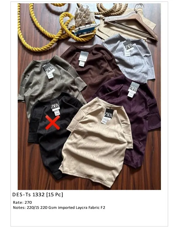 Men's Zara Imported Lycra T-Shirt DES-TS-1332 (15 Pcs Set)
