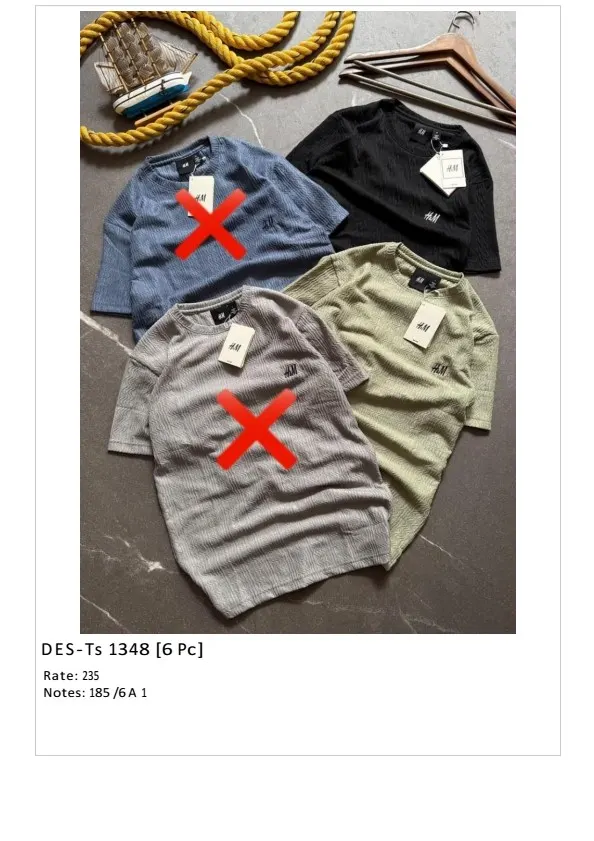 Men's H&M Waffle Textured T-Shirt DES-TS-1348 (6 Pcs Set)
