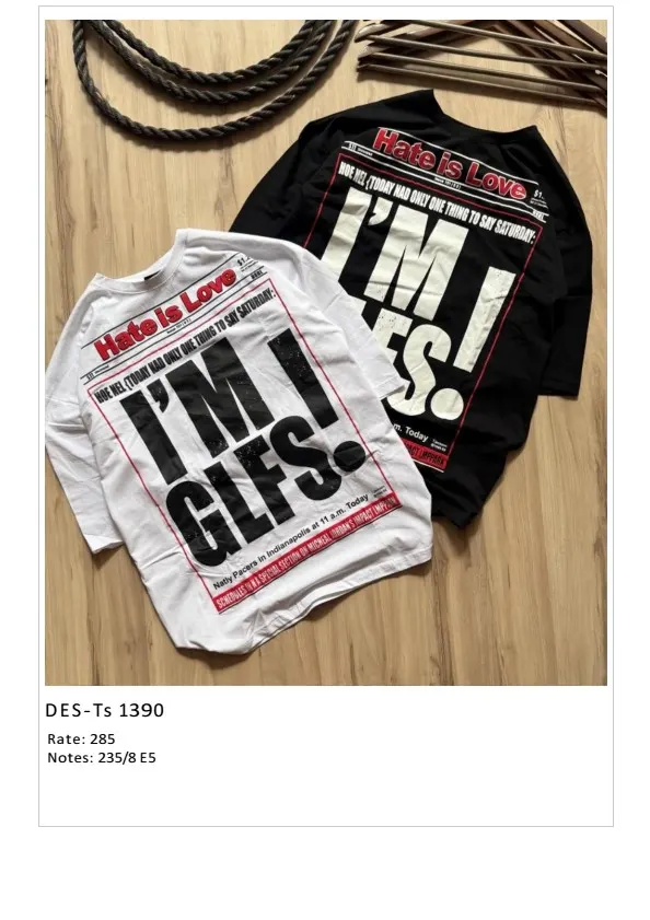 Men's Hate Is Love Poster Graphic T-Shirt DES-TS-1390 (8 Pcs Set)