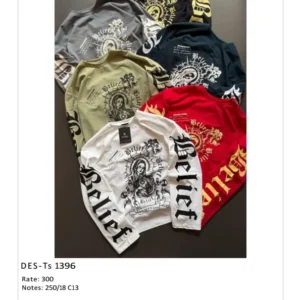 Men’s Full Sleeve Belief Graphic T-Shirt DES-TS-1396 (18 Pcs Set)