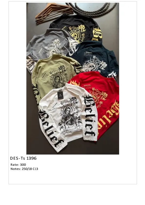 Men's Full Sleeve Belief Graphic T-Shirt DES-TS-1396 (18 Pcs Set)