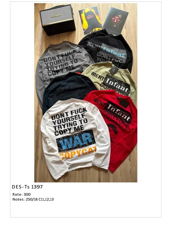 Men's Full Sleeve War Copycat T-Shirt DES-TS-1397 (18 Pcs Set)