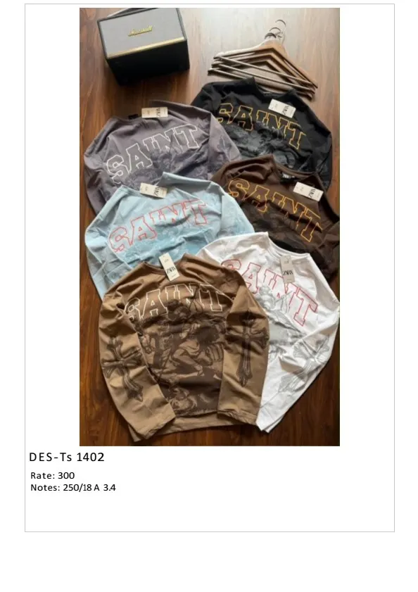 Men's Full Sleeve Saint Graphic T-Shirt DES-TS-1402 (18 Pcs Set)