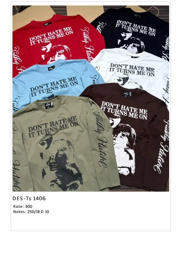 Men's Don't Hate Me Full Sleeve T-Shirt DES-TS-1406 (18 Pcs Set)