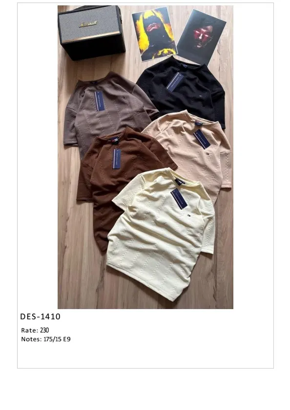 Men's Cable Knit Texture T-Shirt DES-TS-1410 (15 Pcs Set)