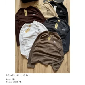 Men’s Full Sleeve Burberry Textured T-Shirt DES-TS-1411 (18 Pcs Set)