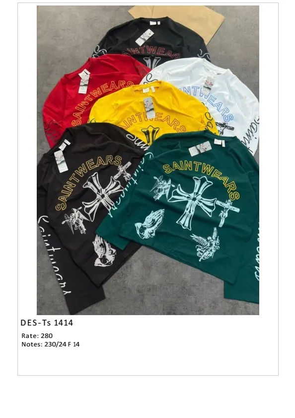Men's Full Sleeve Saint Wears Graphic T-Shirt DES-TS-1414 (24 Pcs Set)