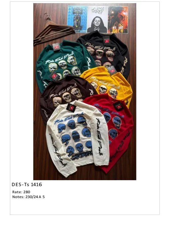 Men's Full Sleeve Skull Collage T-Shirt DES-TS-1416 (24 Pcs Set)