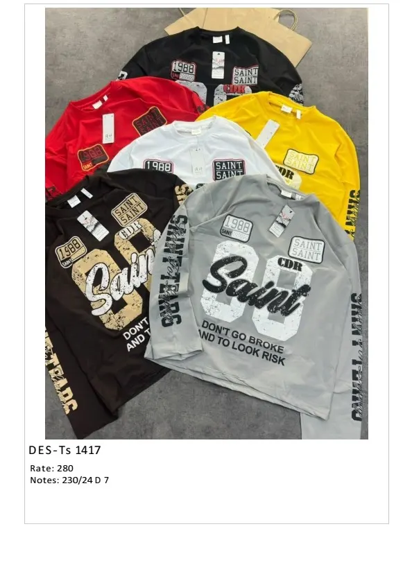 Men's Full Sleeve Saint Tears T-Shirt DES-TS-1417 (24 Pcs Set)
