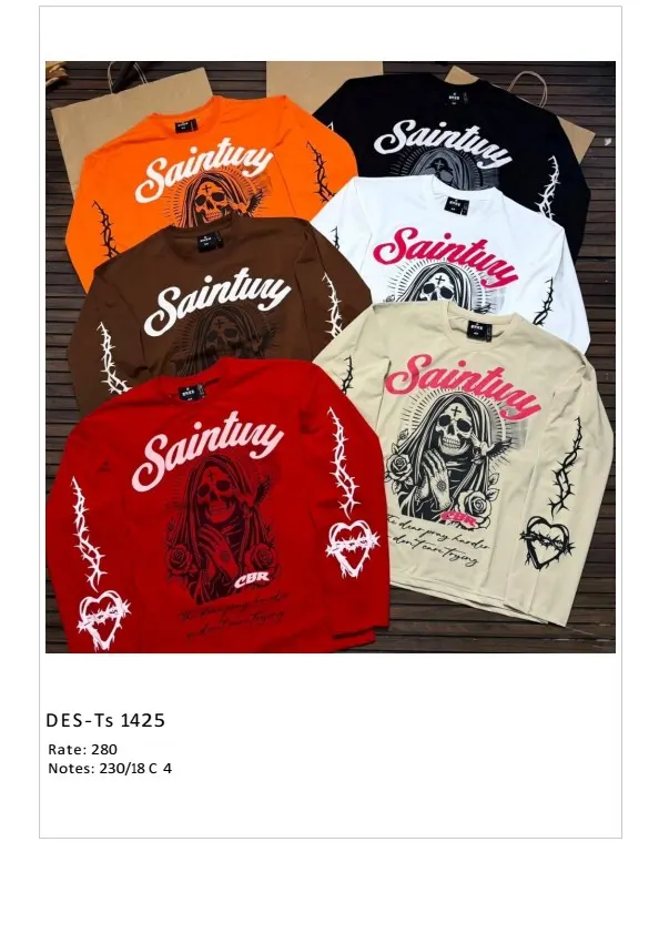 Men's Full Sleeve Saintury Skeletal T-Shirt DES-TS-1425 (18 Pcs Set)