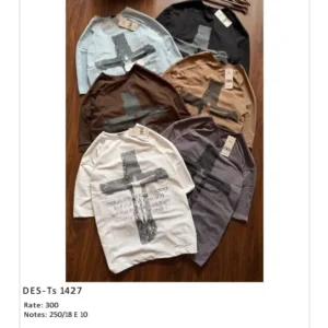 Men’s Full Sleeve Distressed Cross T-Shirt DES-TS-1427 (18 Pcs Set)