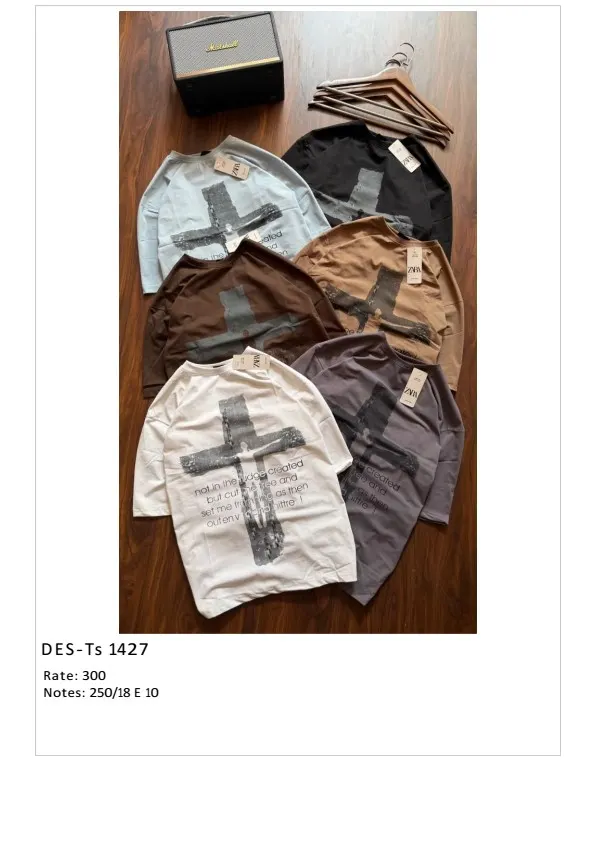 Men's Full Sleeve Distressed Cross T-Shirt DES-TS-1427 (18 Pcs Set)