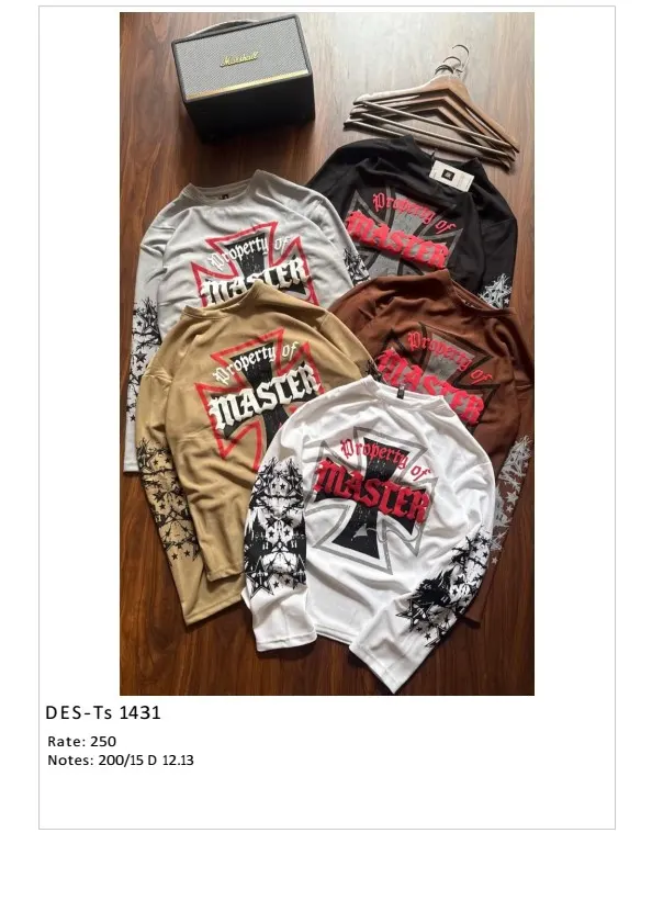 Men's Full Sleeve Property of Master T-Shirt DES-TS-1431 (15 Pcs Set)