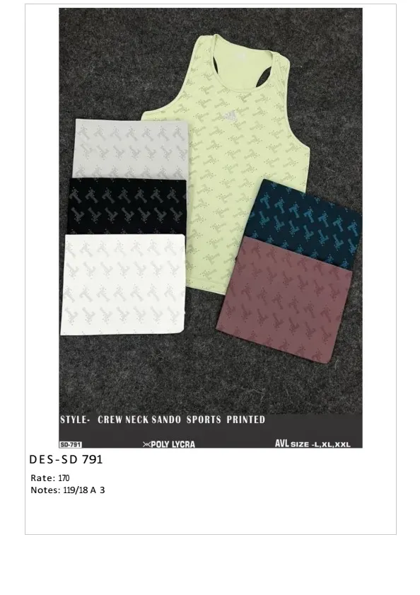 Men's Sports Printed Sando DES-TS-791 (18 Pcs Set)
