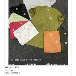 Men’s Poly Lycra Sports Printed T-Shirt DES-TS-805 (24 Pcs Set)