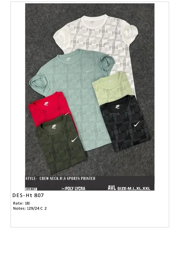 Men's Poly Lycra Sports Printed T-Shirt DES-TS-807 (24 Pcs Set)