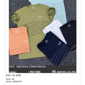 Men’s Poly Lycra Sports Printed T-Shirt DES-TS-818 (24 Pcs Set)