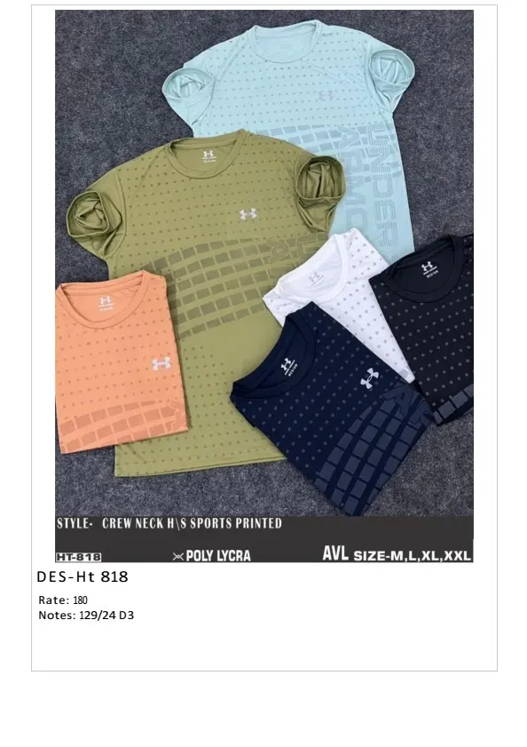 Men's Poly Lycra Sports Printed T-Shirt DES-TS-818 (24 Pcs Set)