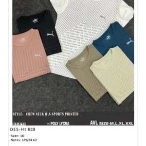 Men’s Poly Lycra Sports Printed T-Shirt DES-TS-819 (24 Pcs Set)