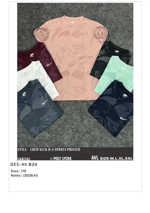 Men's Poly Lycra Sports Printed T-Shirt DES-TS-824 (28 Pcs Set)