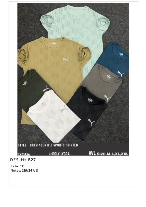 Men's Poly Lycra Sports Printed T-Shirt DES-TS-827 (24 Pcs Set)