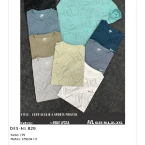 Men’s Poly Lycra Sports Printed T-Shirt DES-TS-829 (24 Pcs Set)