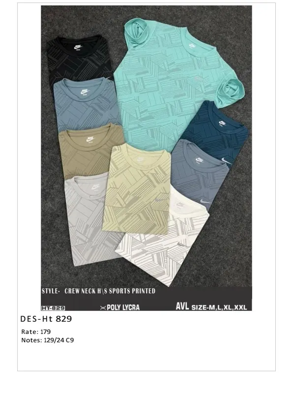 Men's Poly Lycra Sports Printed T-Shirt DES-TS-829 (24 Pcs Set)