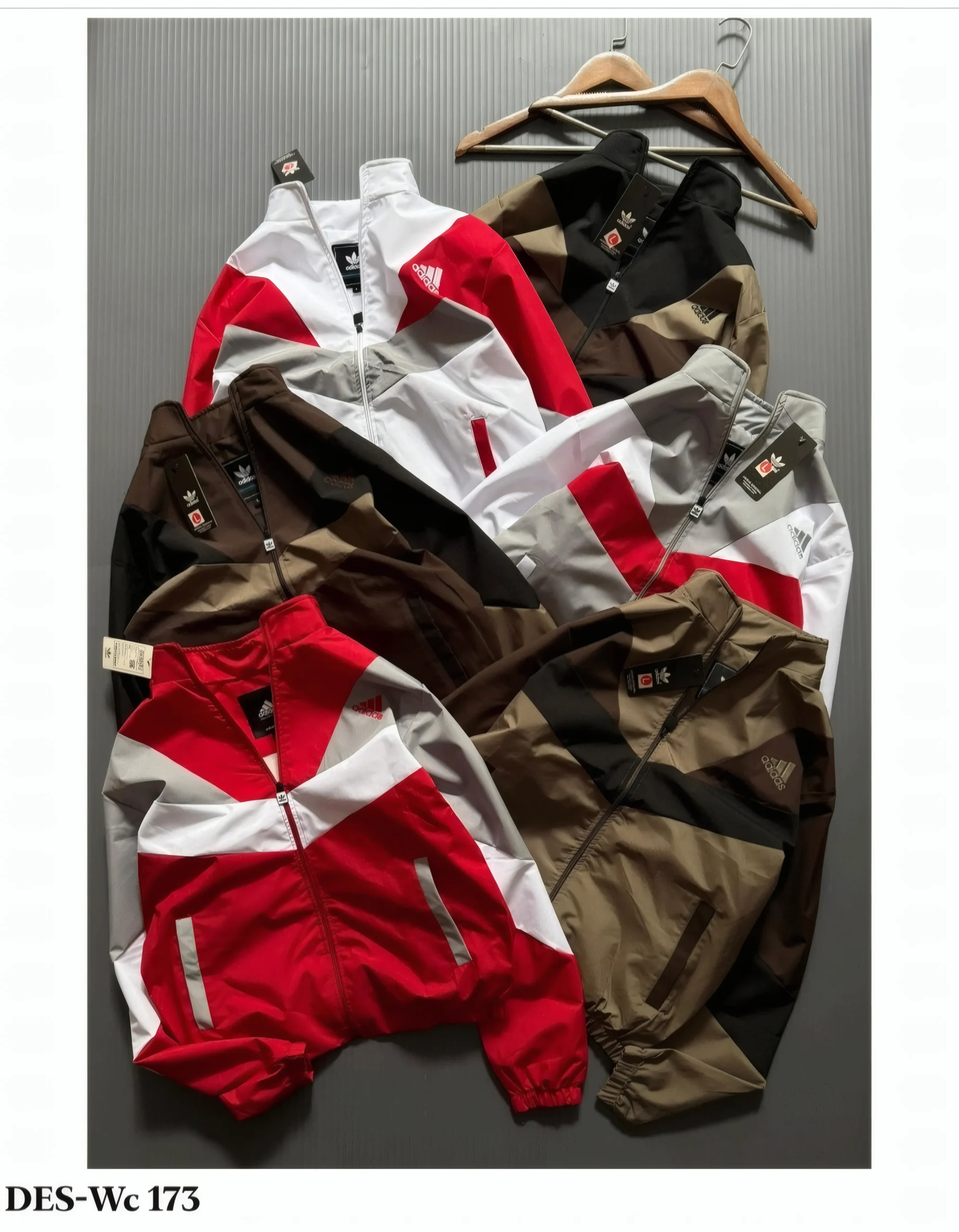 Men's Adidas Style Geometric Panel Windcheater Jacket - DES-WC 173 (MOQ: 18 Pcs Set)